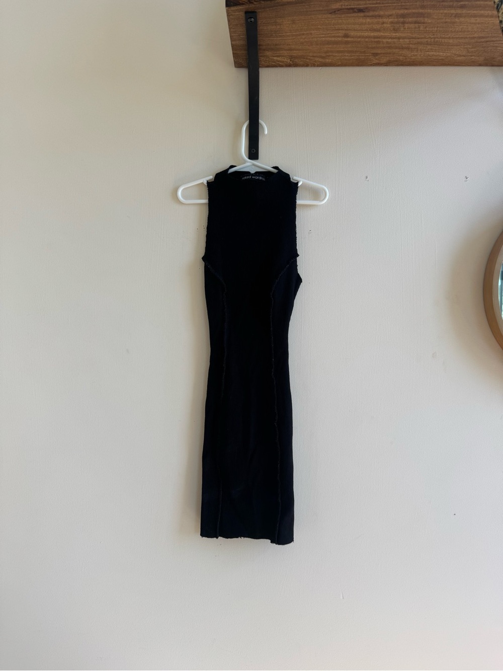 Naked Wardrobe Black Ribbed Mock Neck Bodycon Mini Dress XS/S